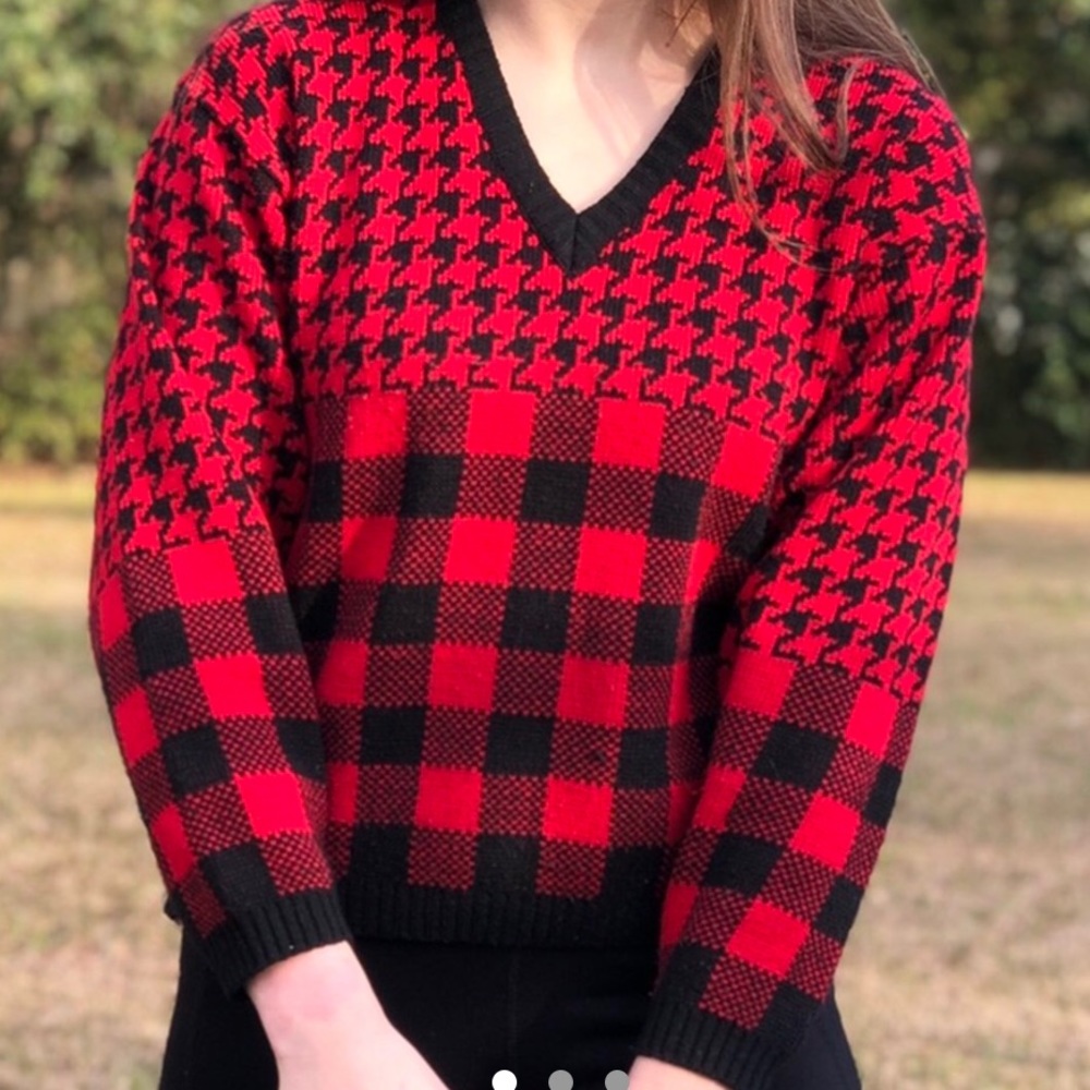 Vtg Houndstooth Check Pattern Acrylic Sweater ❤️